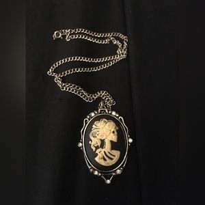 Halloween Skeleton Woman Cameo Portrait Necklace